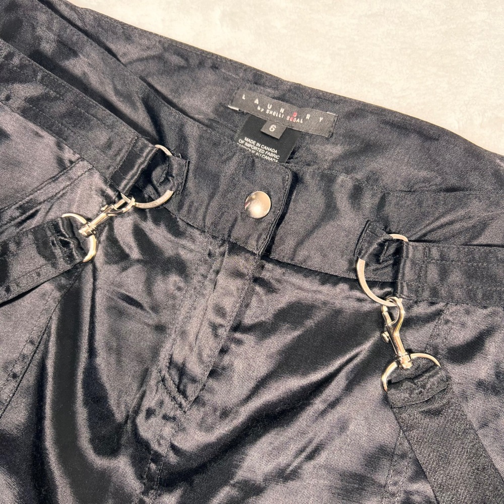 Laundry Shelli Segal Mini Skirt Satin Black Party Cocktail Club Goth Size 6 New‎
